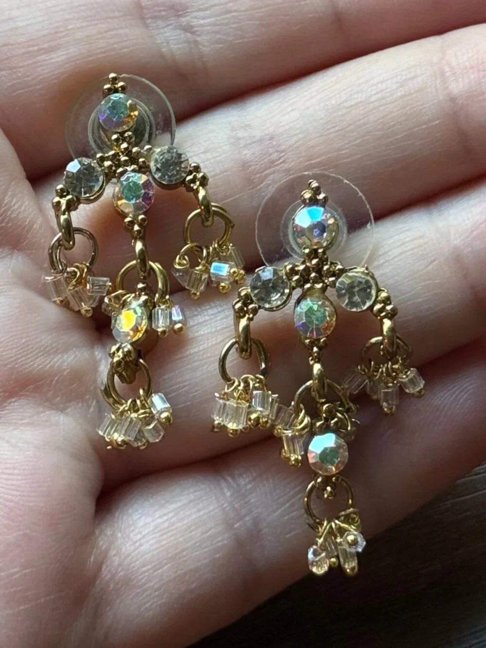 Y2K Fantasy Chandelier Earrings in Goldtone and Crystal Rhinestones